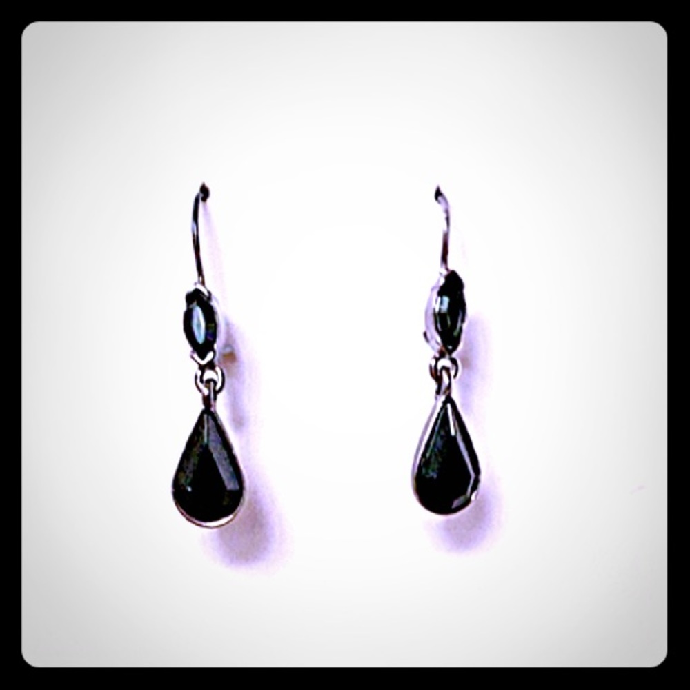 SOLD Black glass lever back earrings. GUC